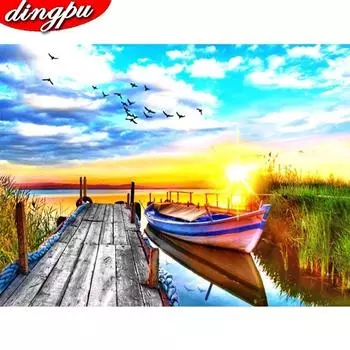 5D Алмазная картина Закат Пейзаж Вышивка Мост Мозаика Прибытие Украшение дома 20X30CM
