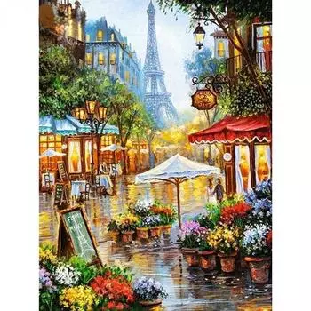 5d Алмазная картина Железная башня Пейзаж Полный круглый дрель Алмазная вышивка Мозаика Цветочное уличное украшение Full Round 20x30CM