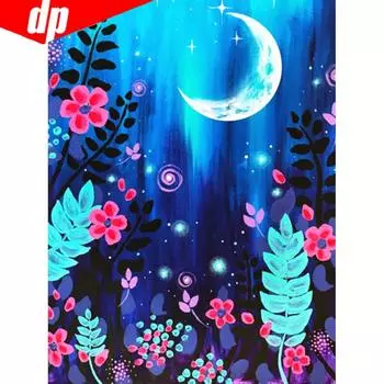 5D Алмазная картина Живописная ночь Полная круглая Алмазная мозаика Вышивка 20X30