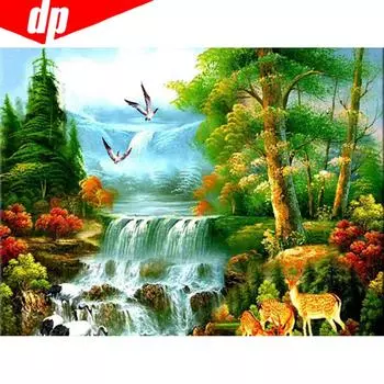 5D Алмазная картина Живописное полное круглое дерево и птица Алмазная мозаика Вышивка 20X30