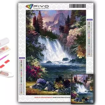 5D Алмазная картина Живописный водопад DIY Алмазная вышивка Горный хрусталь Украшение дома Full Round 20X30CM