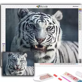 5D Алмазная картина Животное Белый Тигр DIY Алмазная вышивка Горный хрусталь Украшение дома Full Round 20X30CM