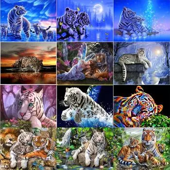 5D Алмазная картина животное Тигр наклейка Алмазная вышивка Мозаика Белый тигр вышивка крестом 20X30CM красный