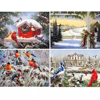 5D алмазная картина животные птицы зимний пейзаж полная дрель квадратная алмазная вышивка мозаика картина из стразов домашний декор Full Round 20x30CM