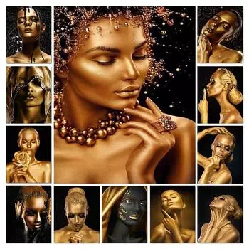 5d Алмазная картина Золотая женщина Вышивка крестиком Круглая Алмазная картина Мозаика Рисунок Домашний декор Full Round 20x30CM