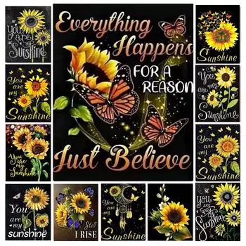 5d Алмазная мозаика Картина Подсолнух Плакат Пейзаж Полный круглый Алмазная вышивка Художественные наборы Пейзаж Домашний декор Full Round 20x30CM