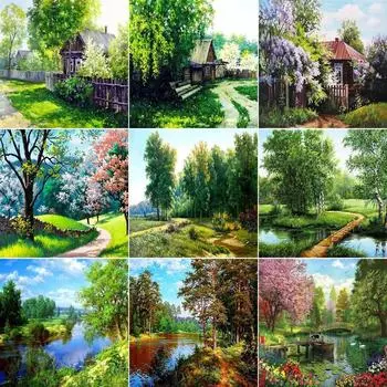 5D Алмазная мозаика Круглая Алмазная картина «сделай сам» для взрослых Ручная работа Весенняя живописная картина Искусство Настенный декор Full Round 20x30CM