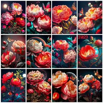 5D Алмазная мозаика Пион Красный Картина Стразы Вышивка Цветок Полный Квадрат Круглый Наборы Живопись Новое Поступление Настенное Искусство Full Round 20x30CM
