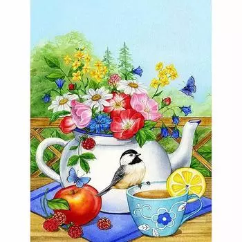 5D Алмазная Мозаика Полная Алмазная Вышивка Цветочный Чайник Птицы Бусины Алмазная Вышивка Крестом Алмаз Незавершенный 20X30CM