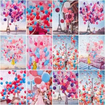 5D Алмазная Мозаика Воздушный Шар Картина Стразами Алмазная Живопись Пейзаж Мозаика Искусство Рукоделие Девушка Декор Для Дома Full Round 20x25CM