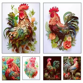 5D Алмазная роспись Петух Полный Круг Квадратная Алмазная Мозаика Домашнее Украшение Сделай Сам Ручная Работа Домашнее Украшение Гостиной Full Round 20x30CM