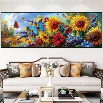 5D алмазная роспись, полная алмазной мозаики, искусство, новая алмазная вышивка, гостиная, спальня, лечебный пейзаж, бабочка, подсолнух, украшение своими руками 100-50CM белый