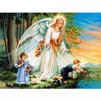 5D Алмазная вышивка «Ангел и ребенок», полный круглый круг, набор для рукоделия, алмазная живопись, мозаика с персонажем, художественное украшение со стразами для дома Full Round 20x30CM