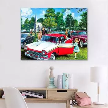 5D Алмазная вышивка Автомобиль Пейзаж Алмазная картина Стразы Вышивка крестом Домашний декор Горный хрусталь 20X30CM