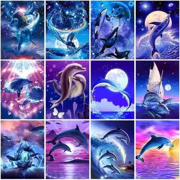 5D Алмазная вышивка Дельфин, вышивка крестиком, полная круглая алмазная живопись, мозаика, животные, распродажа, стразы, художественная ручная работа, подарок Full Round 15x20CM