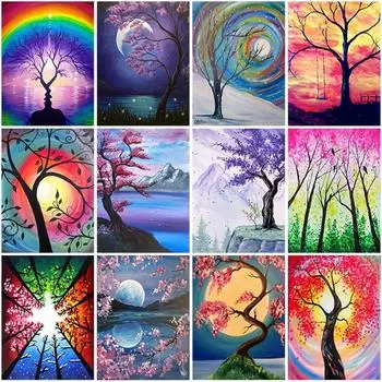 5D Алмазная вышивка Дерево Сакура Вулкан Полный Круглый Алмазная картина Пейзаж Дерево Вышивка крестиком Мозаика Алмазный домашний декор Full Round 15x20CM