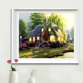 5D Алмазная вышивка Дом Вилла Пейзаж Лачуга Европейский дом Алмазная картина Вышивка крестом Декор Full Round 30*40 cm