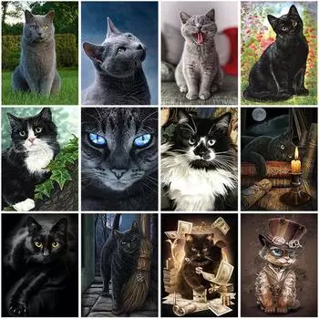 5D Алмазная вышивка кошка Алмазная мозаика животные картина стразы алмазная живопись полный круглый бисер искусство домашний декор Full Round 20x30CM