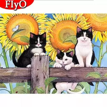 5D Алмазная вышивка кошка вышивка крестиком алмазная живопись животное мозаика подсолнух ремесленная рукоделие украшение дома Full Round (20X30CM)