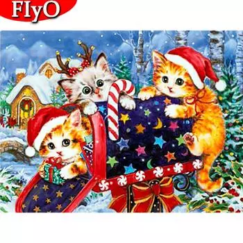 5D Алмазная вышивка кошка вышивка крестиком Новое поступление алмазная живопись животных мозаика Зимний комплект со стразами Рождественский подарок Full Round (20X30CM)