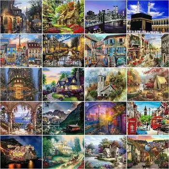 5D Алмазная вышивка крестиком Дом Пейзаж Алмазная картина Полный дрель Круглая Алмазная мозаика Пейзаж Распродажа Домашний декор Full Round 20x30CM