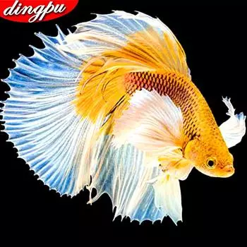 5D Алмазная вышивка Крестом Рыба Полный круглый рисунок Животное 30x30CM