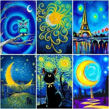 5D Алмазная вышивка Луна Пейзаж Вышивка крестом Ремесленная Искусство Животное Алмазная картина Алмазная мозаика Рукоделие Хо Full Round 20x30CM