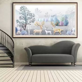 5D Алмазная вышивка «Олень в лесу», полный круглый горный хрусталь, пейзаж, алмазная живопись, вышивка крестом, рукоделие, настенное искусство Full Round 20x50CM