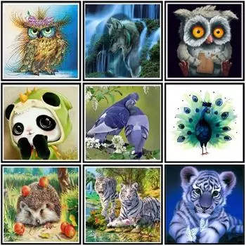 5D Алмазная вышивка павлина Anmial вышивка крестом полная круглая алмазная живопись Тигр Алмазная мозаика стразы домашний декор Full Round 20x20CM