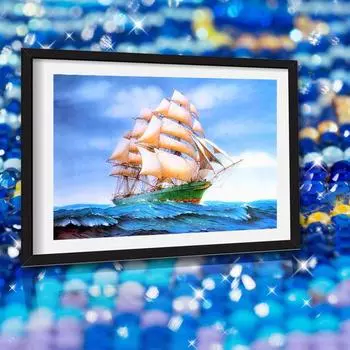 5D Алмазная вышивка Пейзаж Морской парусник Алмазная картина Пейзаж Стразы Вышивка крестиком 20X30CM