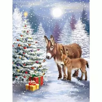 5D алмазная вышивка Рождественская елка, полный круглый пейзаж, комплект со стразами, декор в виде оленя для дома 30x40 см/12x16 дюймов 30x40cm NO Frame