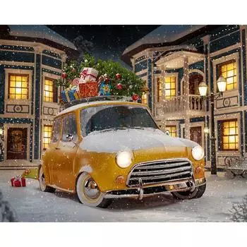 5D Алмазная вышивка Рождественский автомобиль Вышивка крестом Узор со стразами Домашняя декоративная алмазная живопись 20X30CM