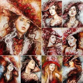 5D Алмазная вышивка шляпа дамы полная круглая алмазная живопись портрет вышивка крестиком мозаичный комплект новый продукт украшение дома 01-20X30CM