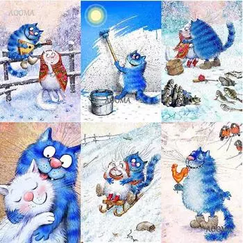 5D Алмазная вышивка Синие кошки животных Полный круглый алмазная живопись Набор для вышивки крестом Украшение дома Подарок Full Round 20x30CM