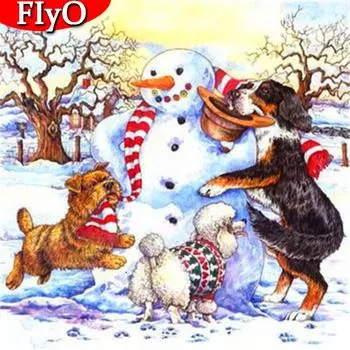 5D Алмазная вышивка Снеговик Полный дрель Набор для рукоделия Алмазная живопись Собака Мозаика Зимний мультфильм Рождественский подарок Рукоделие Full Round 30x30CM
