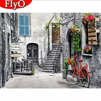 5D Алмазная вышивка Улица Полный квадрат Новое поступление Алмазная картина Пейзаж Велосипед Картина горный хрусталь Домашний декор Full Round (20X30CM)