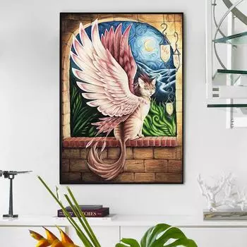 5D Алмазная вышивка Животное Милый кот с рисунком крыльев Алмазная картина Стразы Вышивка крестиком 20X30CM