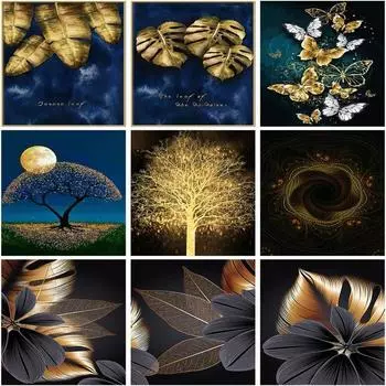 5D Алмазная вышивка золотые цветы вышивка крестиком Diy алмазная живопись мозаика пейзаж стразы домашний декор ручная работа Full Round 20x30CM