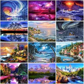 5D Алмазная вышивка Звездное ночное небо полная квадратная/круглая алмазная живопись из смолы пейзаж горный хрусталь Алмазная мозаика домашний декор Full Round 20X30CM красный