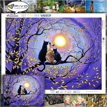 5D алмазная живопись Черная кошка Луна полная квадратная круглая картина горный хрусталь вышивка крестиком комплект животных мозаика домашний декор Full Round (20X30CM) белый