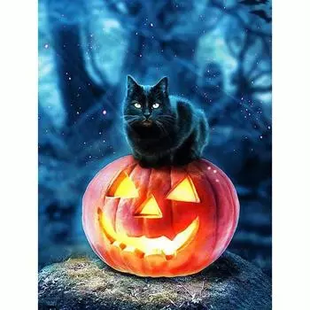 5D алмазная живопись черный кот тыква Алмазная вышивка Хэллоуин мозаика комплект со стразами подарок 30x40 см/12x16 дюймов 30x40cm NO Frame