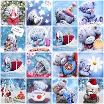 5D алмазная живопись цветок Алмазная вышивка Рождественский Маппет Медведь мозаика Diy набор для вышивки крестом художник украшение дома подарок 30x30cm