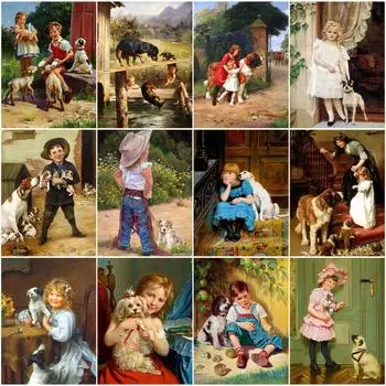 5D алмазная живопись дети и домашние животные Алмазная вышивка Мозаика Портрет картины из бисера ремесло творческий домашний декор Full Round 20x30CM