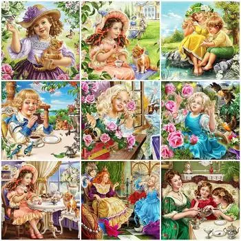 5D алмазная живопись для девочек, алмазная вышивка, круглый пейзаж, сад, картина из стразов, мозаика, портрет, декор для детской комнаты Full Round 20x20CM