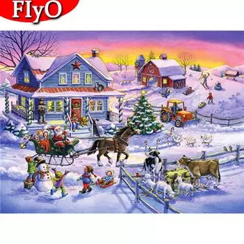 5D алмазная живопись дом ремесла Новое поступление Алмазная вышивка пейзаж снег искусство горный хрусталь дерево Рождественский подарок Full Round (20X30CM)