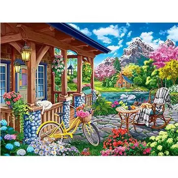 5D алмазная живопись Дом Сад Полный Круглый Стразы Вышивка Цветочная Мозаика Пейзаж Подарок Настенный Декор 30x40 см/12x16 дюймов 30x40cm NO Frame