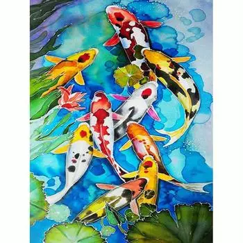 5D алмазная живопись Карп Вышивка крестиком полная круглая картина животного ручная работа мозаика украшение дома 30x40 см 30x40cm NO Frame
