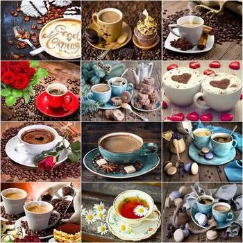 5D алмазная живопись кофе миндальное печенье пейзаж для взрослых стразы Алмазная вышивка мозаика домашний декор подарок Full Round 20x30CM