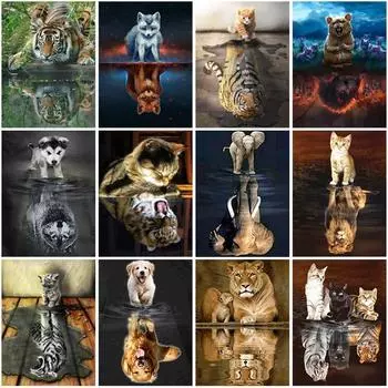 5D алмазная живопись кошка полная круглая дрель Алмазная вышивка животные отражения картины стразами мозаика домашний декор Full Round 15x20CM