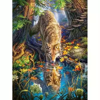 5D алмазная живопись лесной волк полная круглая мозаика животное вышивка полный комплект изображение стразы Настенный декор 30x40 см/12x16 дюймов 30x40cm NO Frame